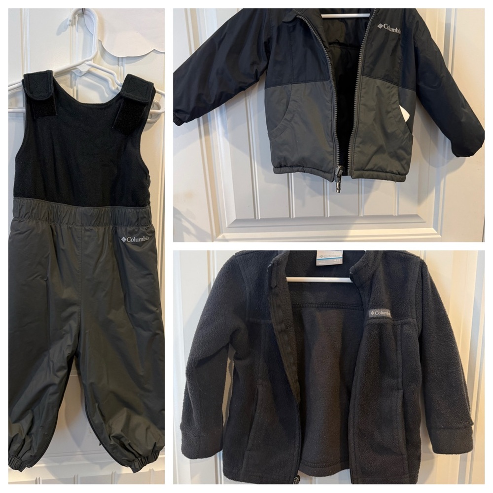 Columbia Kids' Two-Tone coat, snowsuit and fleece bundle